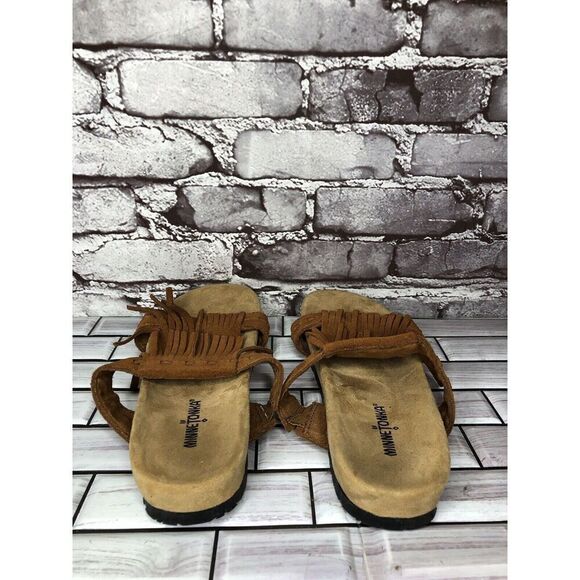 MINNETONKA Daisy Brown Fringe Suede Leather Slides Sandals Women Sz 10M US/41EU - Picture 5 of 16